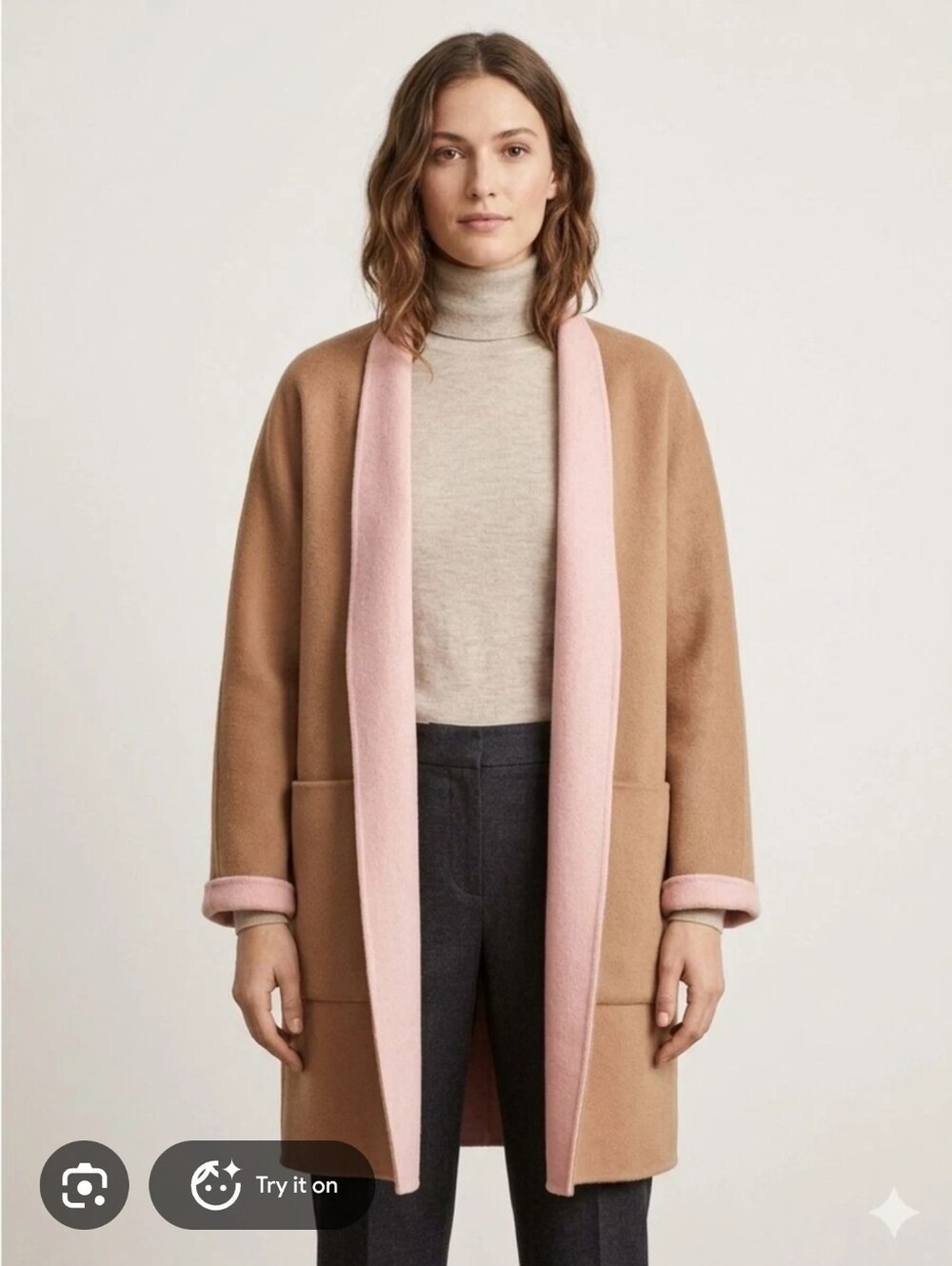 J. Jill Reversible Camel and Pink Open-Front Coatigan